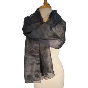 Vintage Talbots Large Embroidered Black 100% Silk Scarf NWT Made in Italy